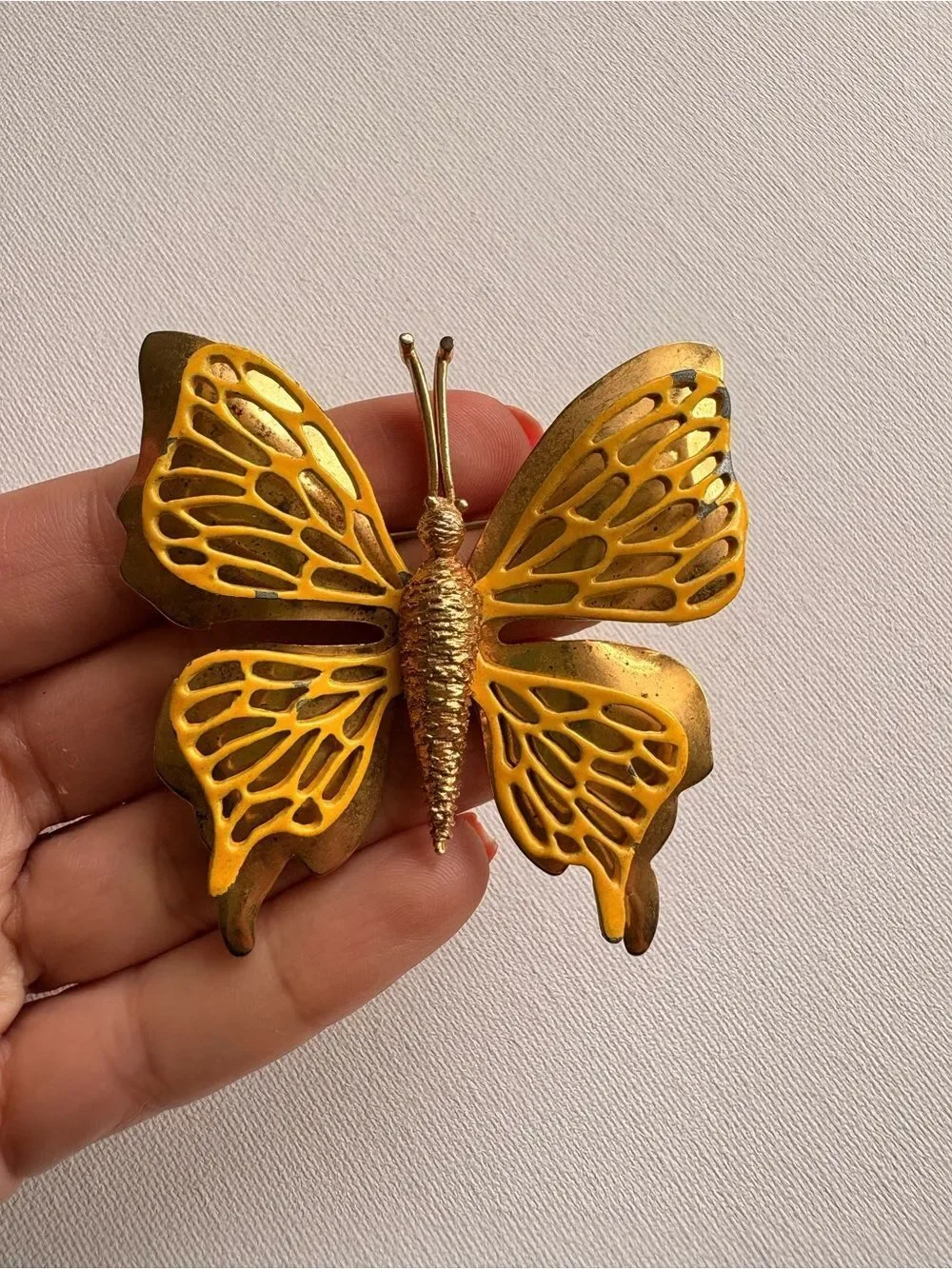 Vintage Gold & Yellow Butterfly Brooch Pin Retro Nature Jewelry Statement Pin